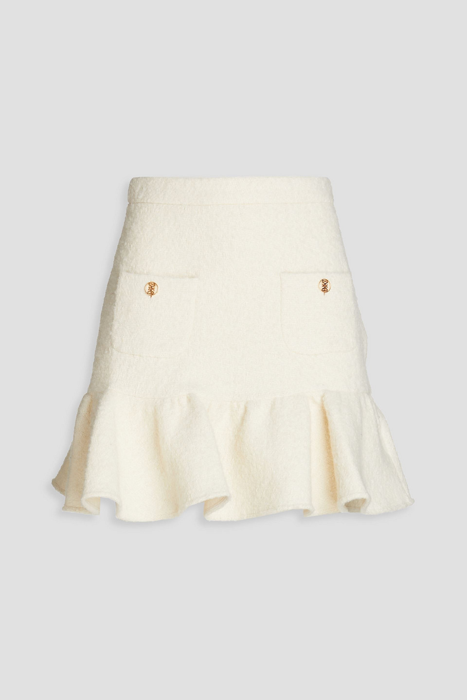 Sandro Ruffled Bouclé-tweed Mini Skirt In Ivory