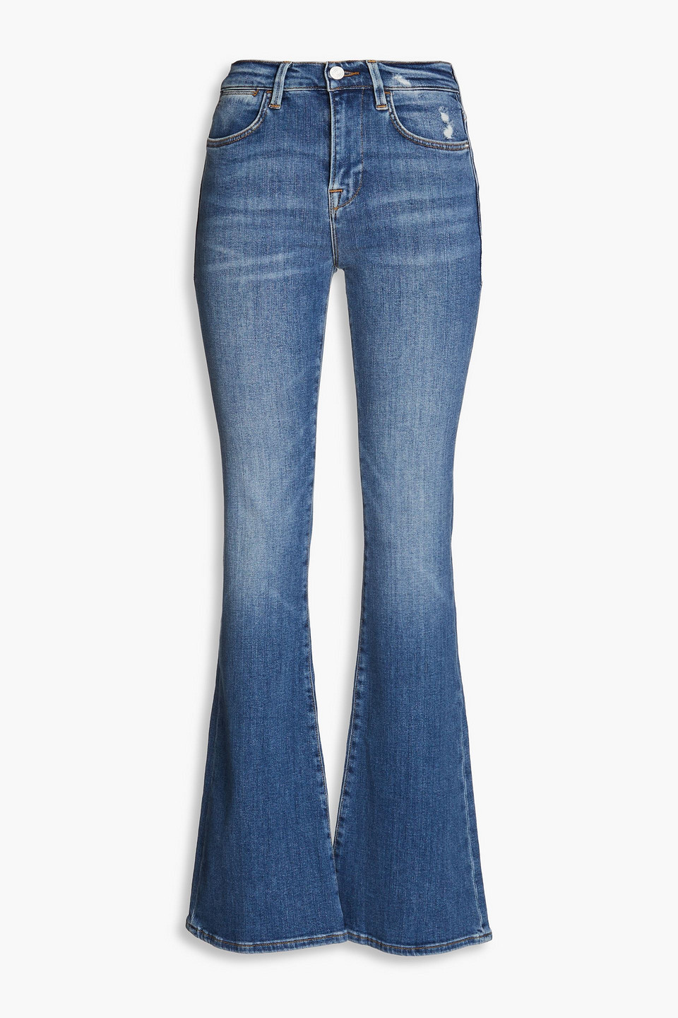 Frame Le High Faded Mid-rise Flared Jeans In Mid Denim