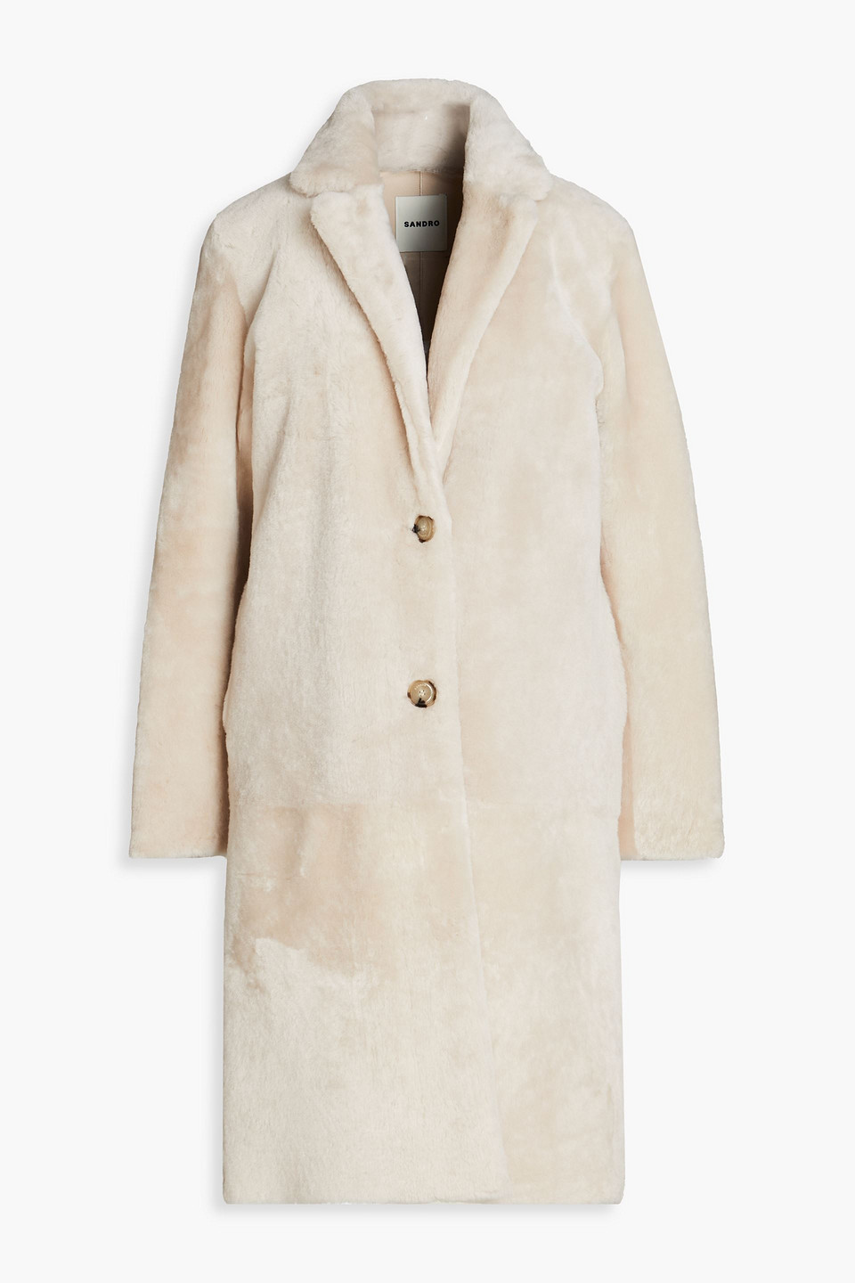 Sandro Mid-length Sheepskin Coat In Beige ModeSens