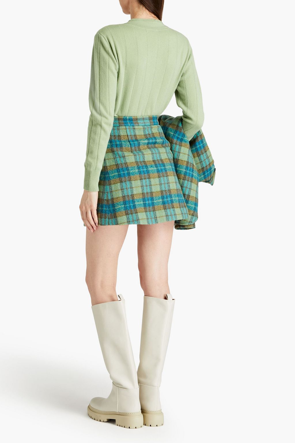 SANDRO Checked wool-tweed mini wrap skirt