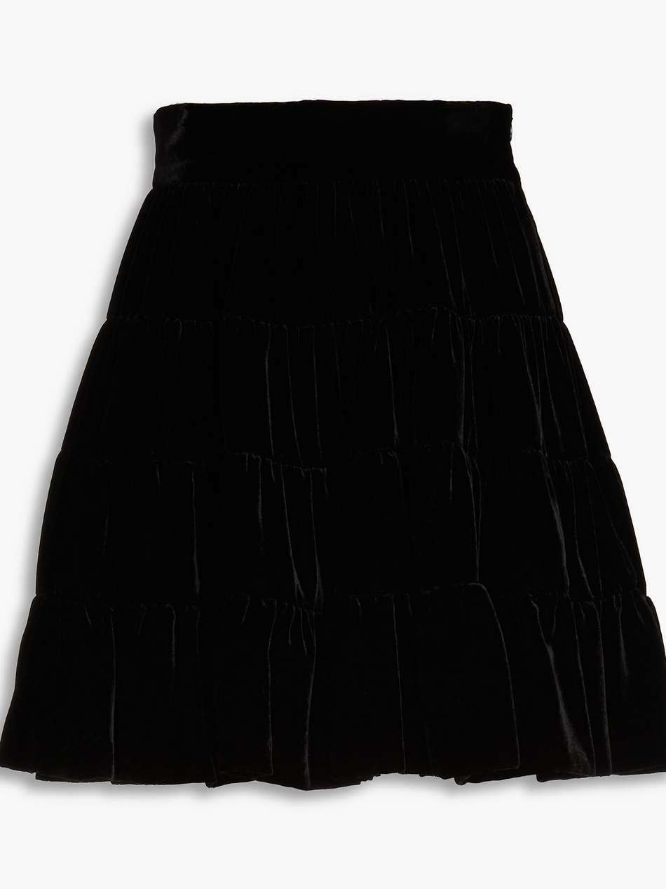 tiered velvet mini skirt