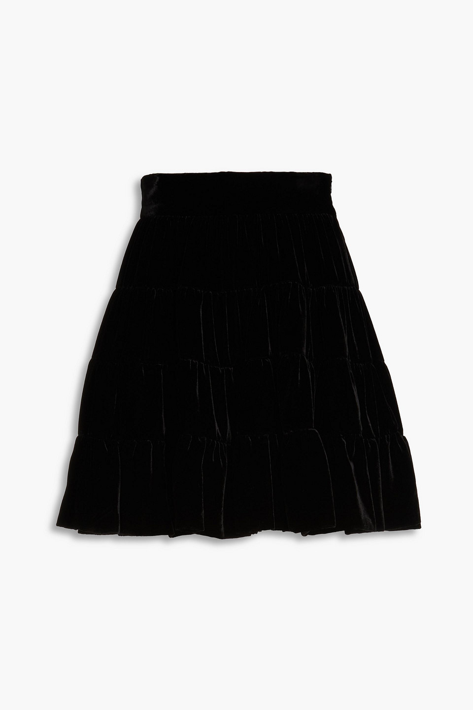 Tiered velvet mini skirt