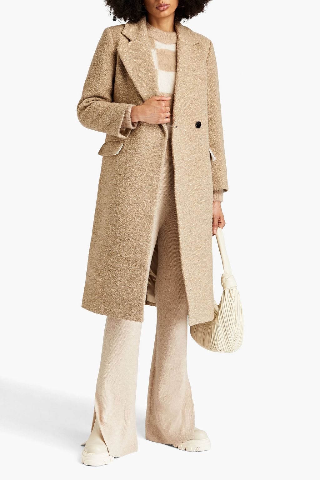 SANDRO Double-breasted bouclé-tweed coat
