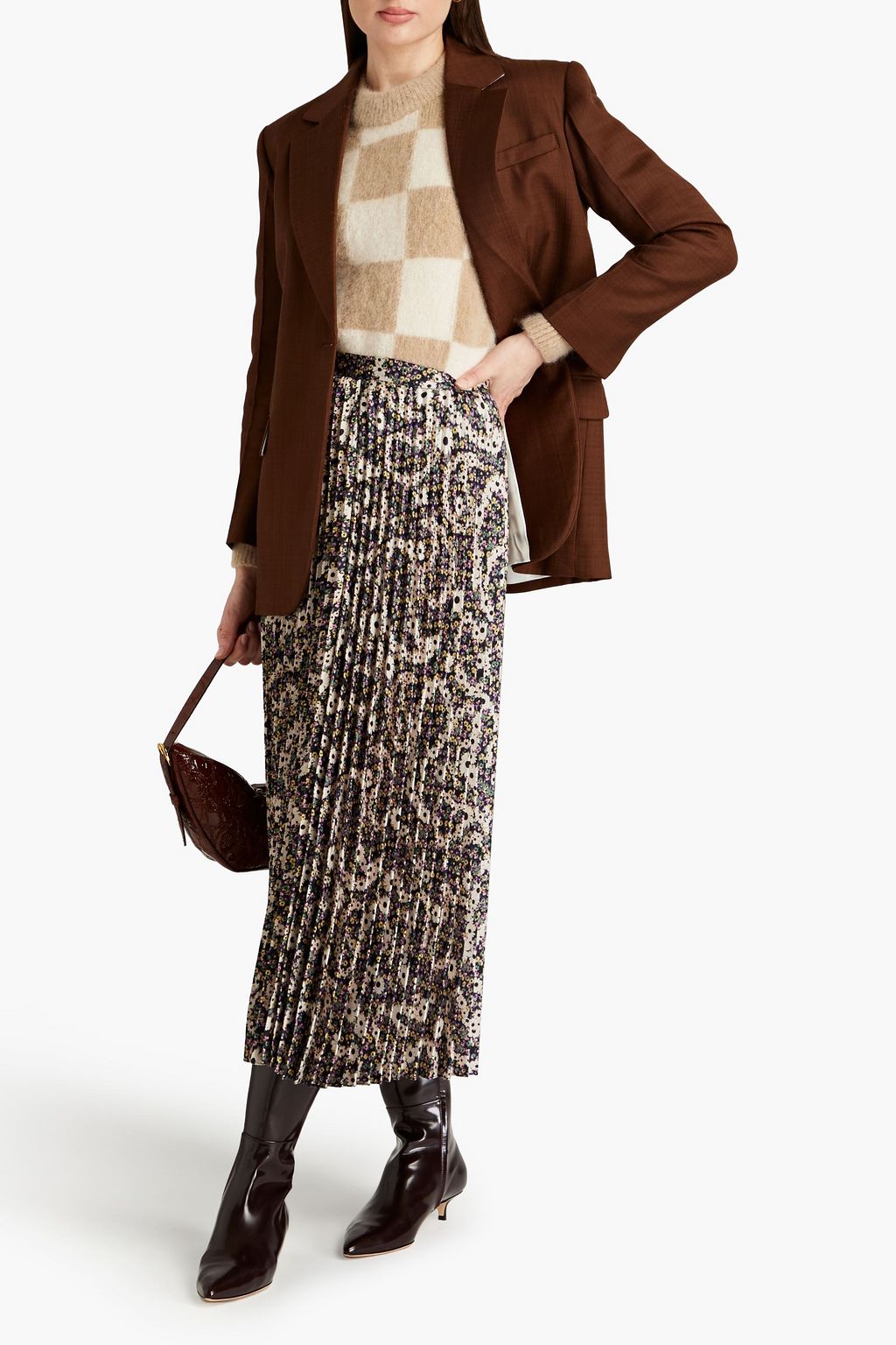 Sandro
 Scarf Print Pleated Skirt