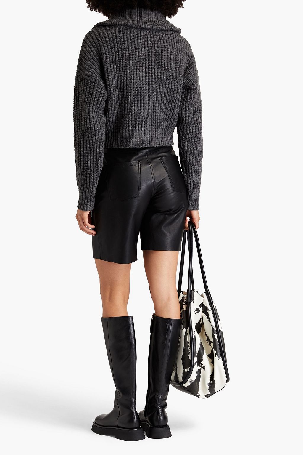 FRAME Cropped ribbed wool zip-up cardigan