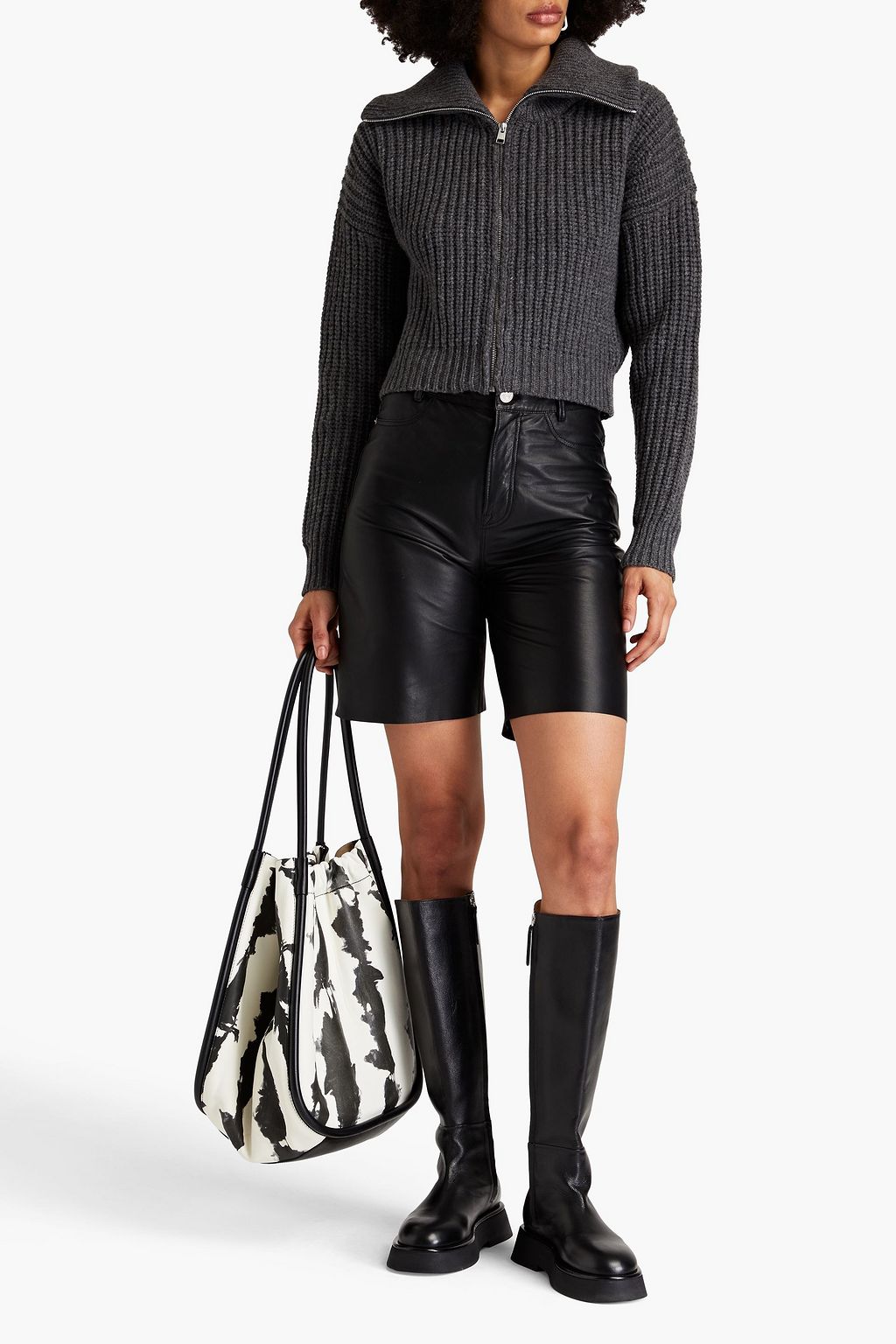 FRAME Cropped ribbed wool zip-up cardigan