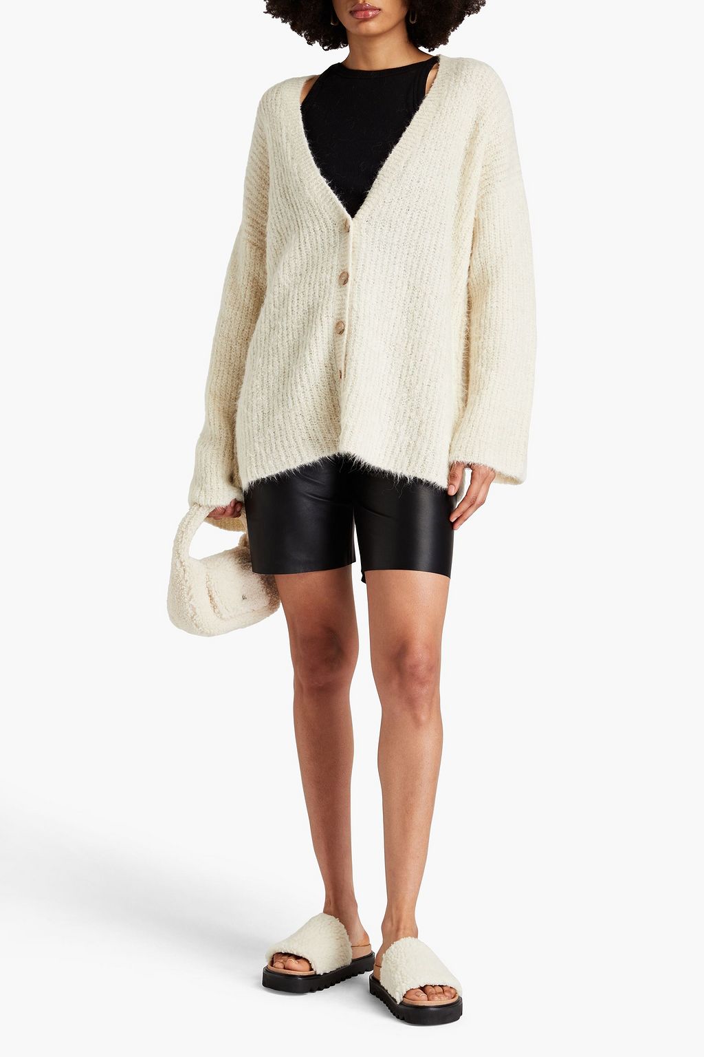 FRAME Oversized ribbed alpaca-blend cardigan