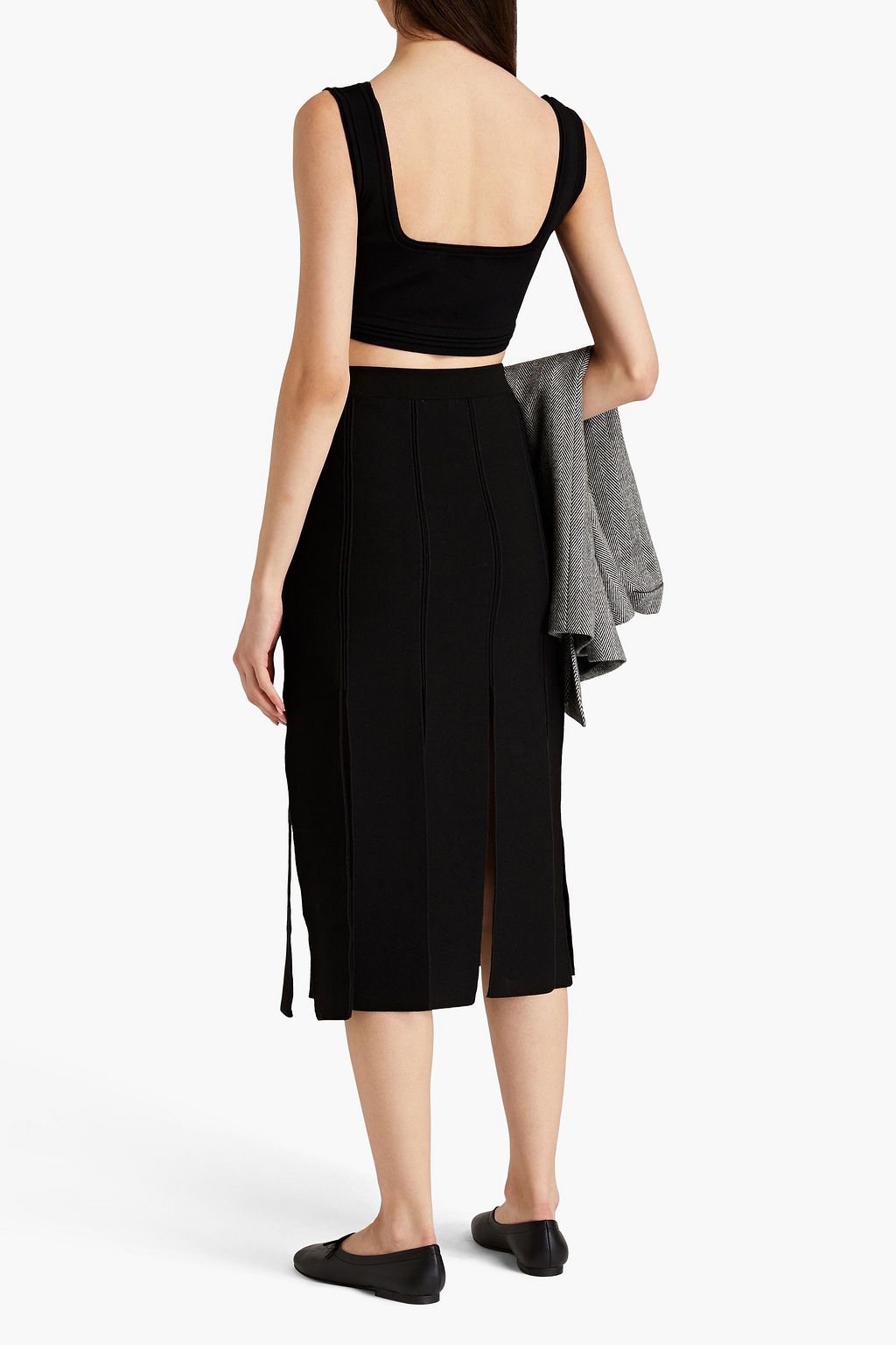 SANDRO Fringed knitted midi skirt