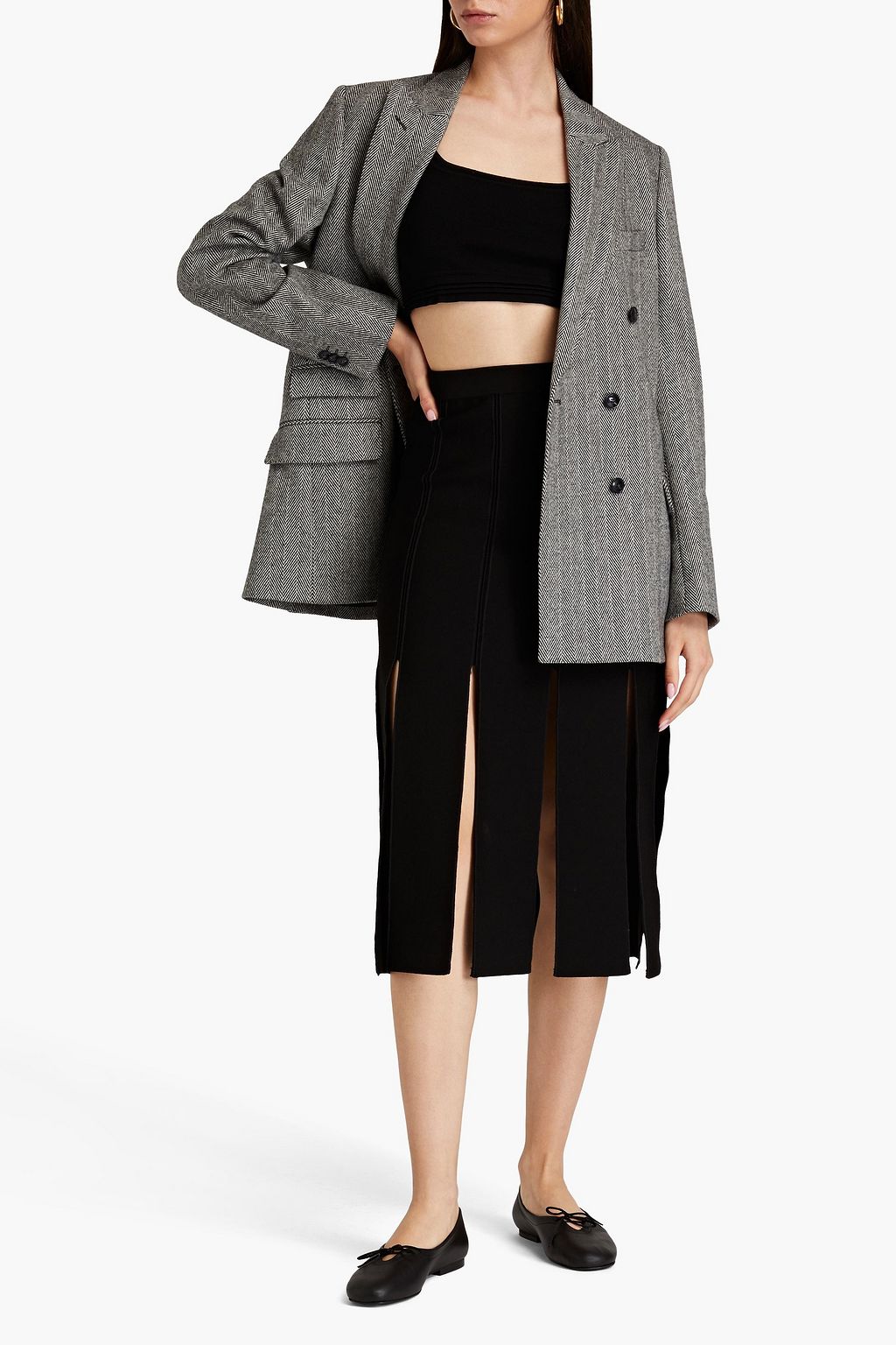 SANDRO Fringed knitted midi skirt