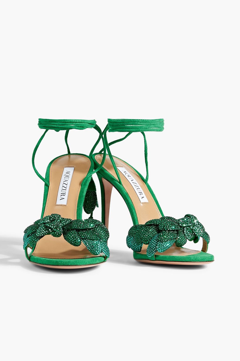AQUAZZURA Galactic Flower 105 crystal-embellished leather and suede sandals