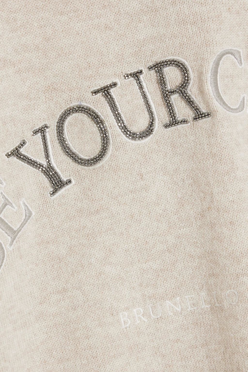 BRUNELLO CUCINELLI Bead-embellished embroidered wool, cashmere and silk-blend top