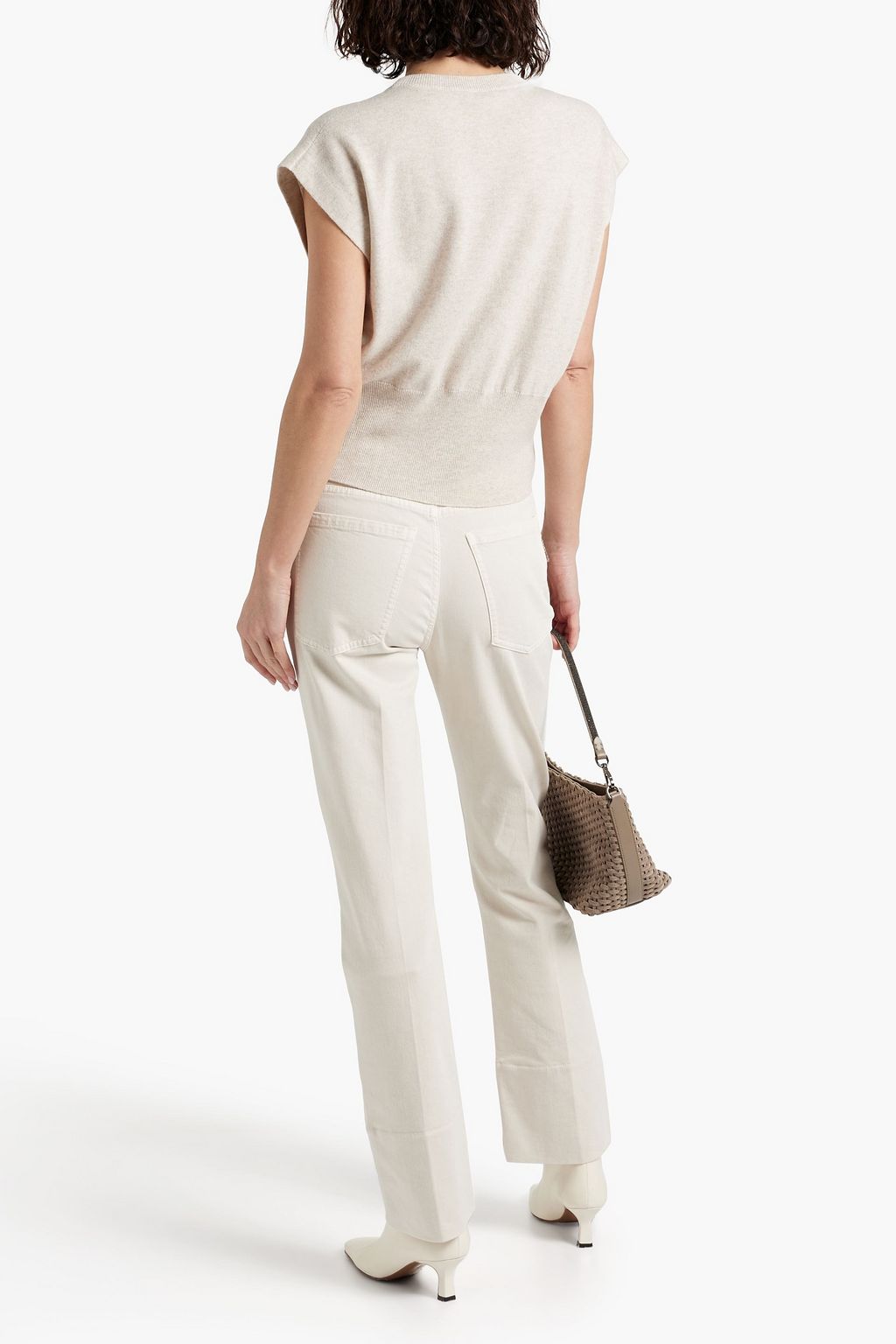 BRUNELLO CUCINELLI Bead-embellished embroidered wool, cashmere and silk-blend top