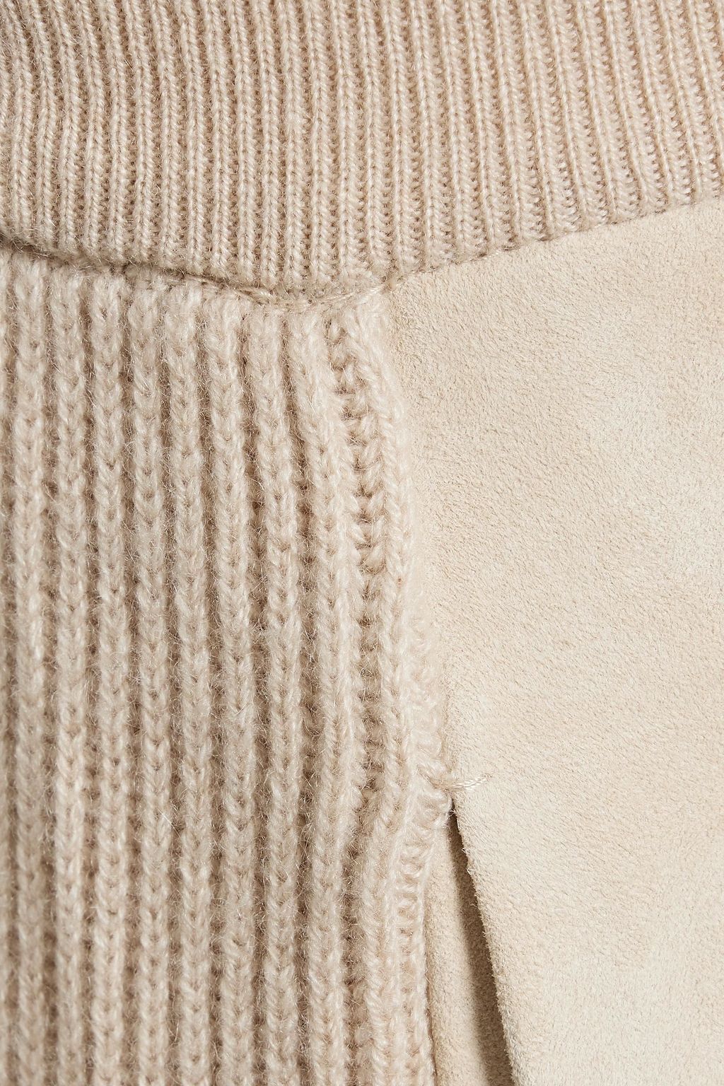 BRUNELLO CUCINELLI Suede-paneled ribbed cashmere midi skirt