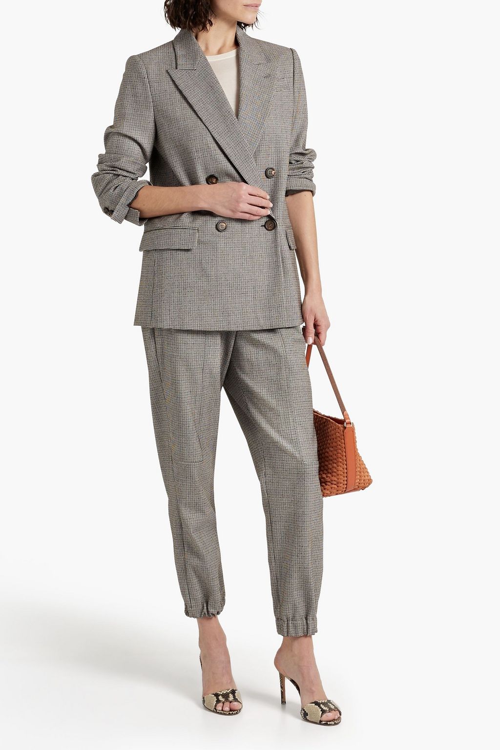 BRUNELLO CUCINELLI Houndstooth wool-blend tweed tapered pants