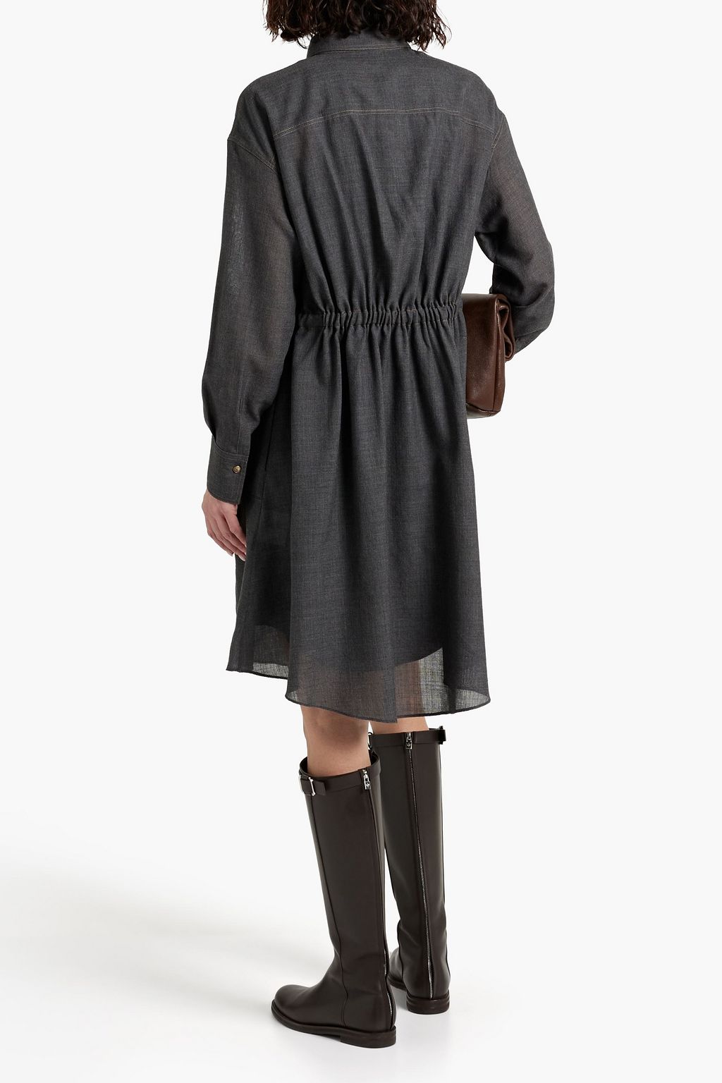 BRUNELLO CUCINELLI Bead-embellished wool-gauze shirt dress