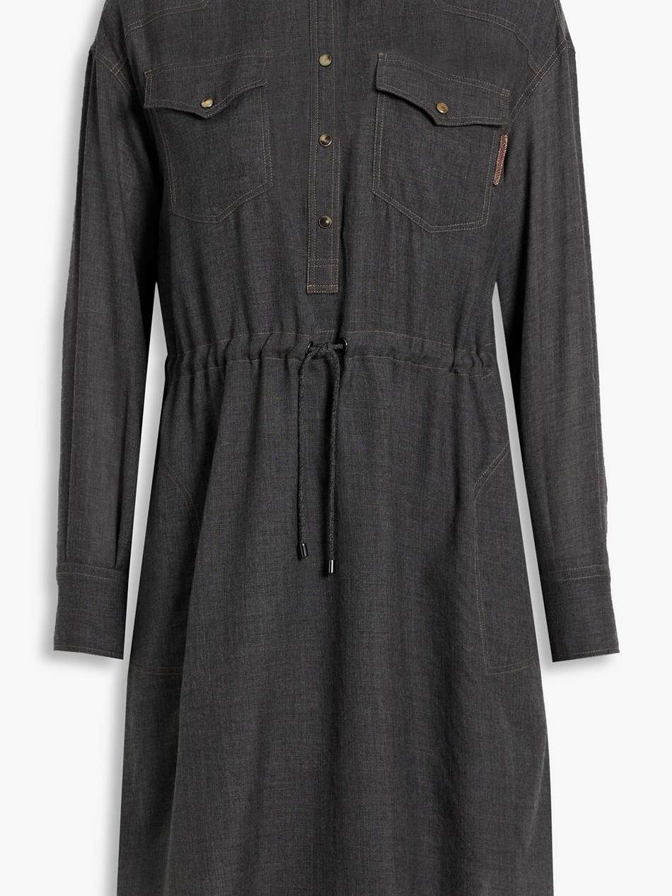 bead-embellished wool-gauze shirt dress