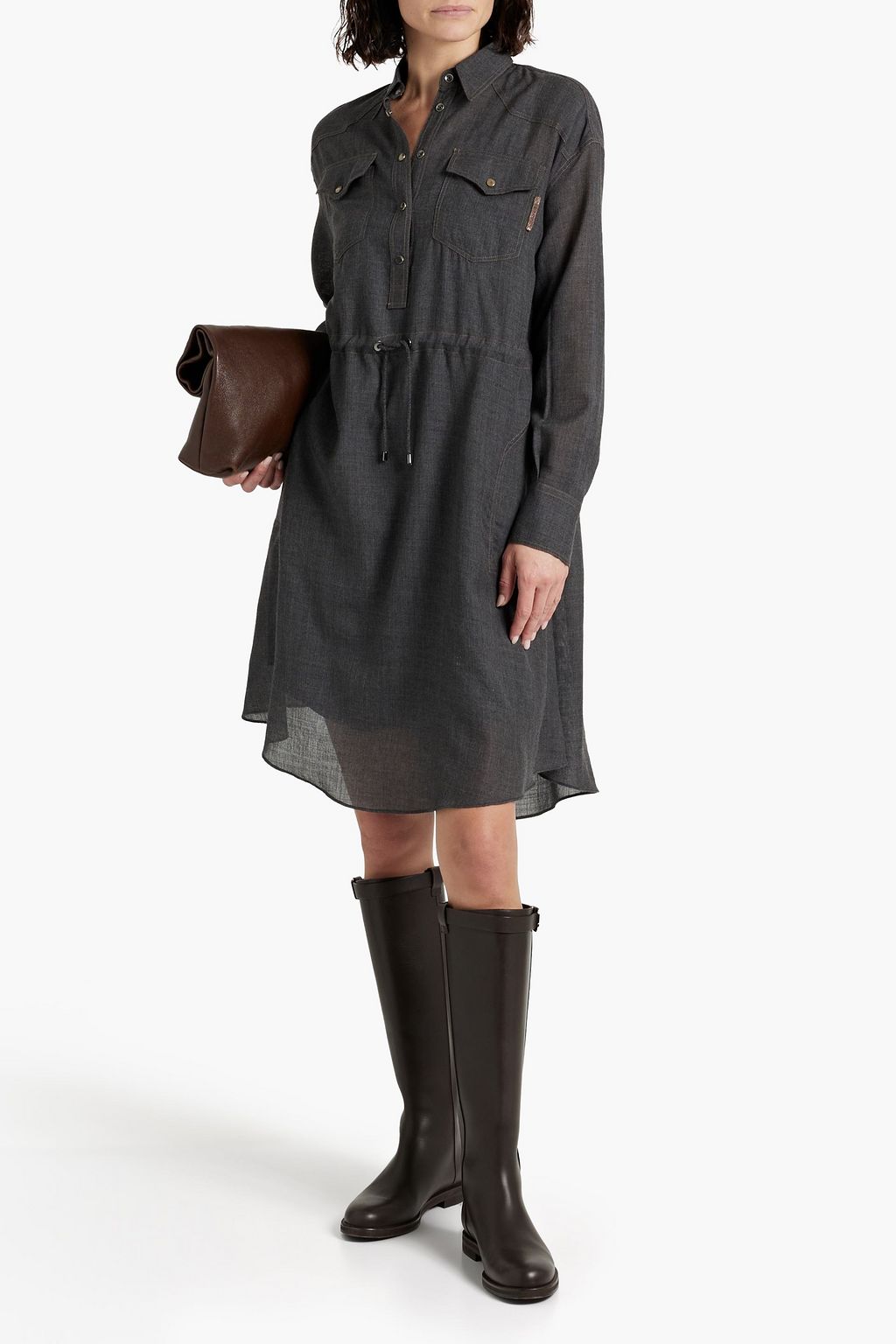 BRUNELLO CUCINELLI Bead-embellished wool-gauze shirt dress