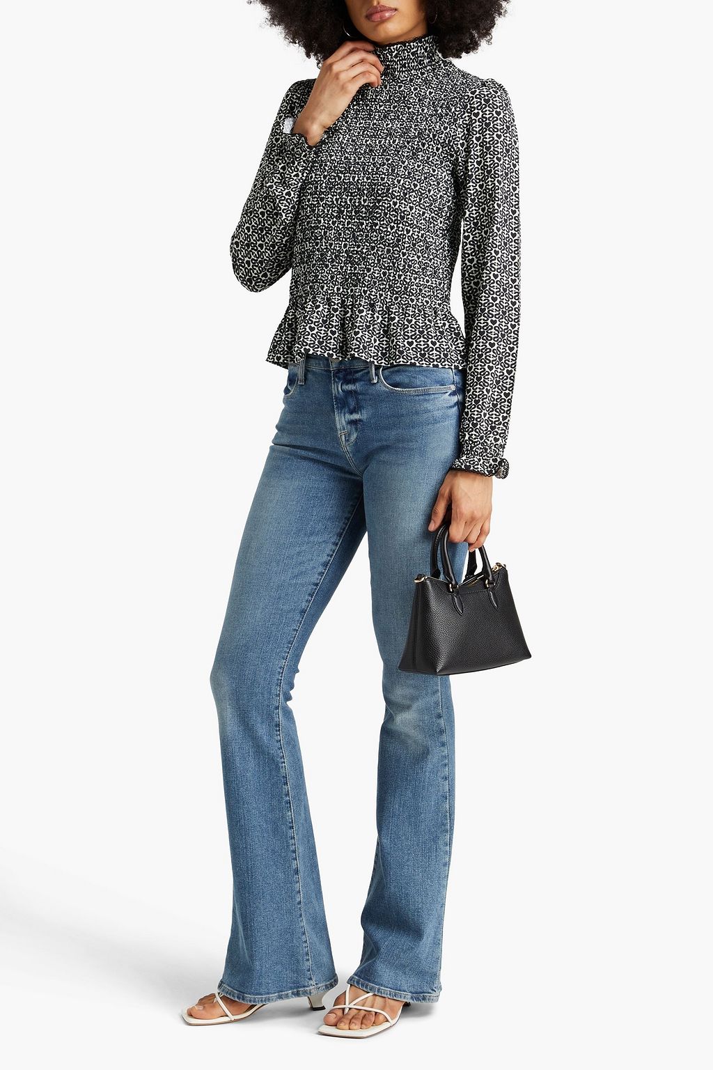 SANDRO Printed stretch-jersey turtleneck top