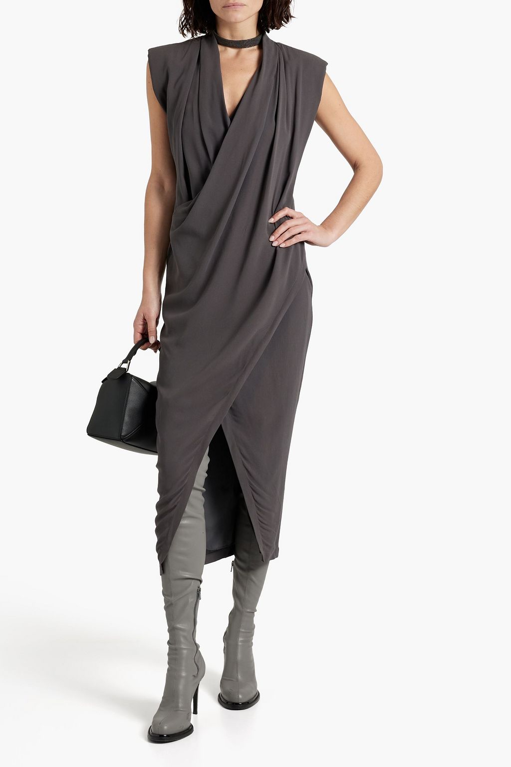 BRUNELLO CUCINELLI Wrap-effect silk-crepe midi dress