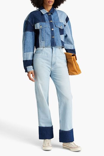 Sandro Natie Patchwork Cropped Denim Jacket