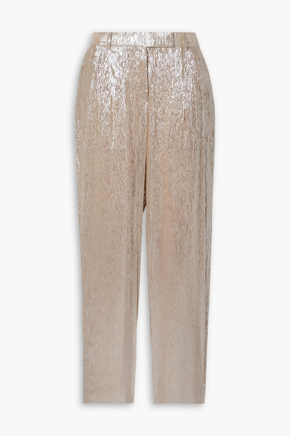 Partow Bacall Silk-blend Lamé Tapered Pants In Beige