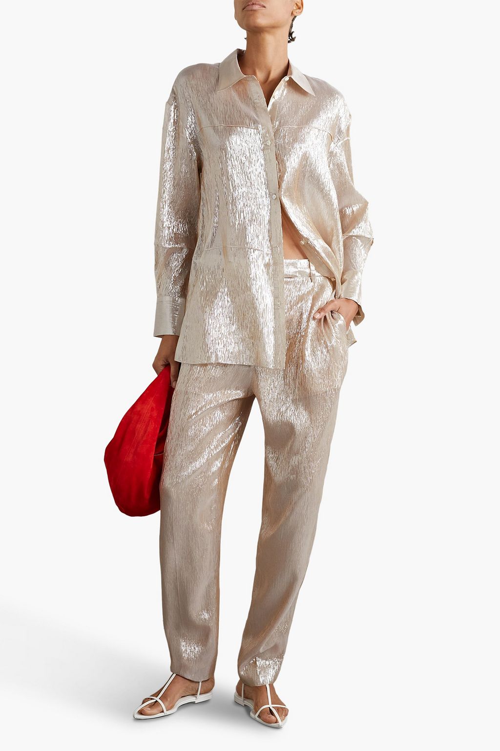 PARTOW Bacall silk-blend lamé tapered pants