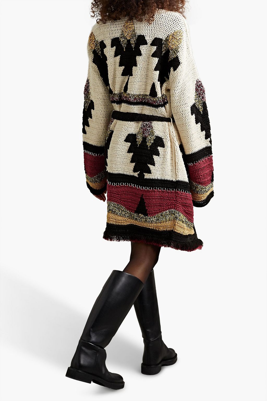 ETRO Belted embellished intarsia linen, silk and cotton-blend cardigan