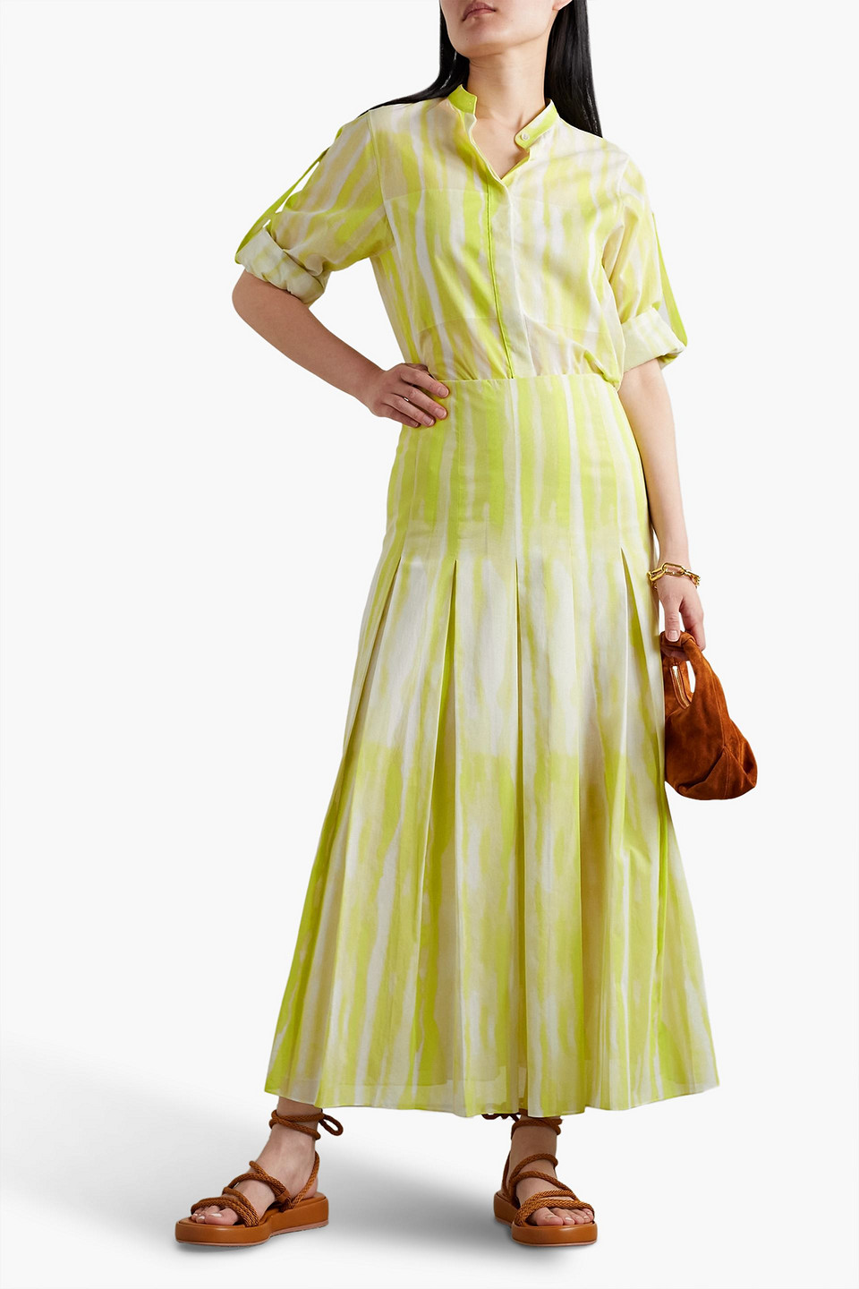 Shop Akris Tie-dyed Cotton-voile Tunic In Chartreuse