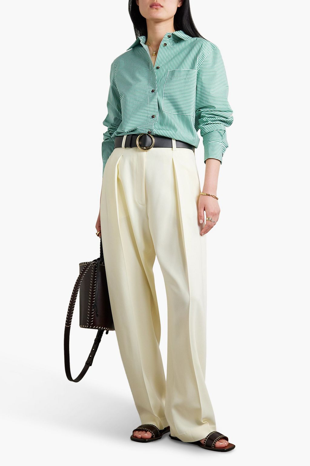 LAFAYETTE 148 스트라이프 코튼 포플린 셔츠