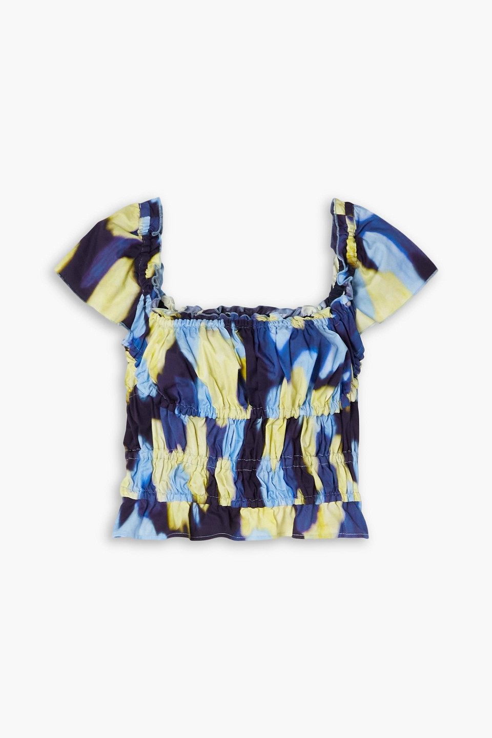 Shop Altuzarra Darcey Ruffled Printed Stretch-cotton Poplin Top In Blue