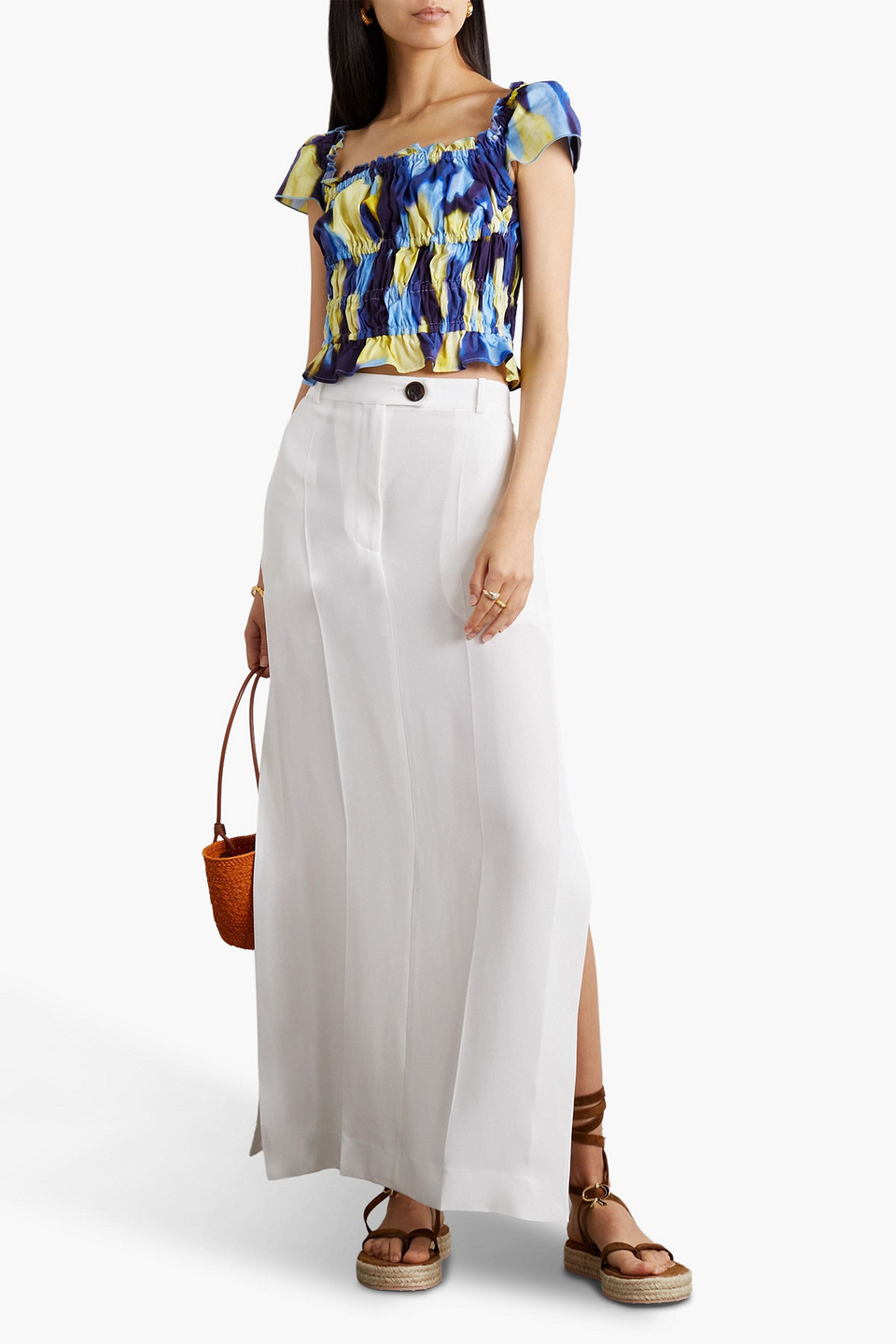 Altuzarra Darcey Ruffled Printed Stretch-cotton Poplin Top In Blue