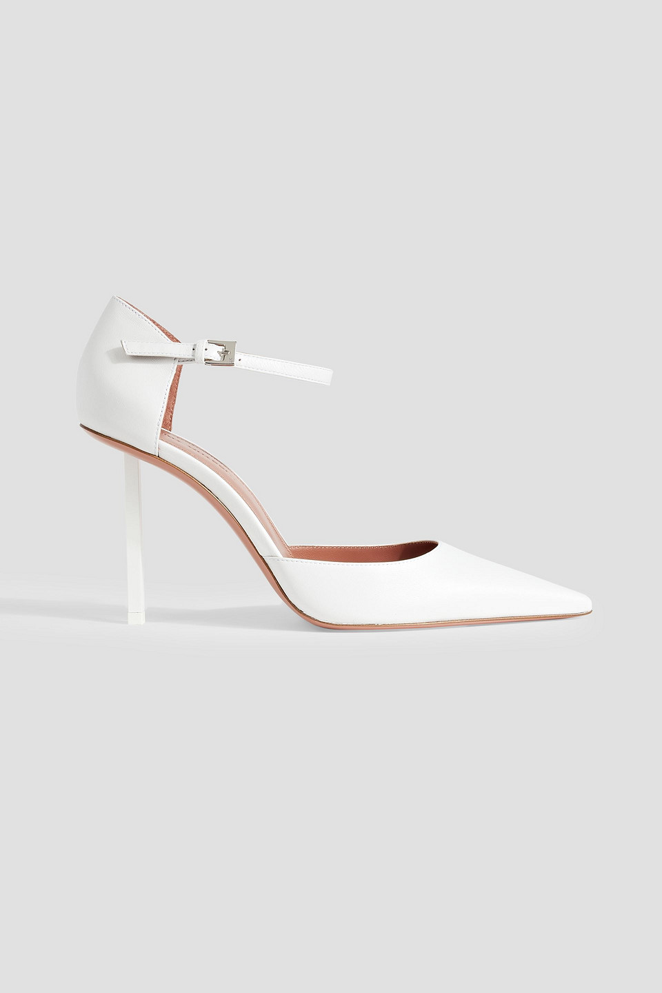 Amina Muaddi Leather Ursina Pumps With Rhinestoned Ankle Strap 10.5cm In White