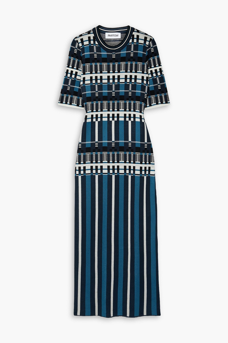 Partow Kinsley Silk And Wool-blend Jacquard Midi Dress In Navy Blue