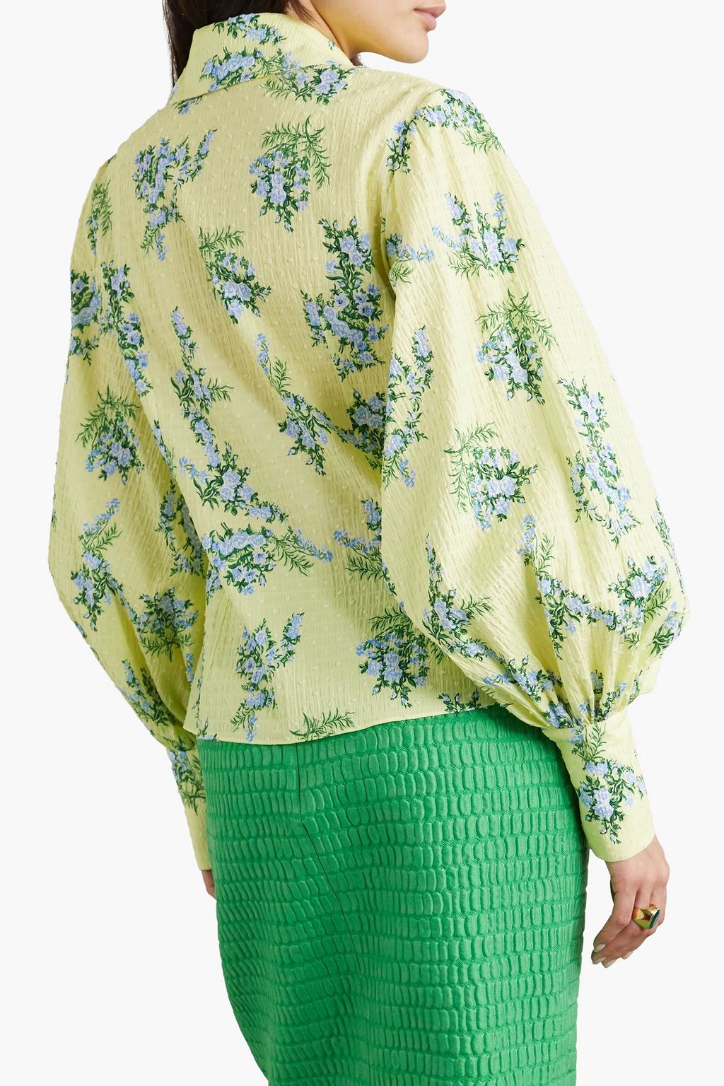 EMILIA WICKSTEAD Raven floral-print Swiss-dot cotton-blend seersucker blouse