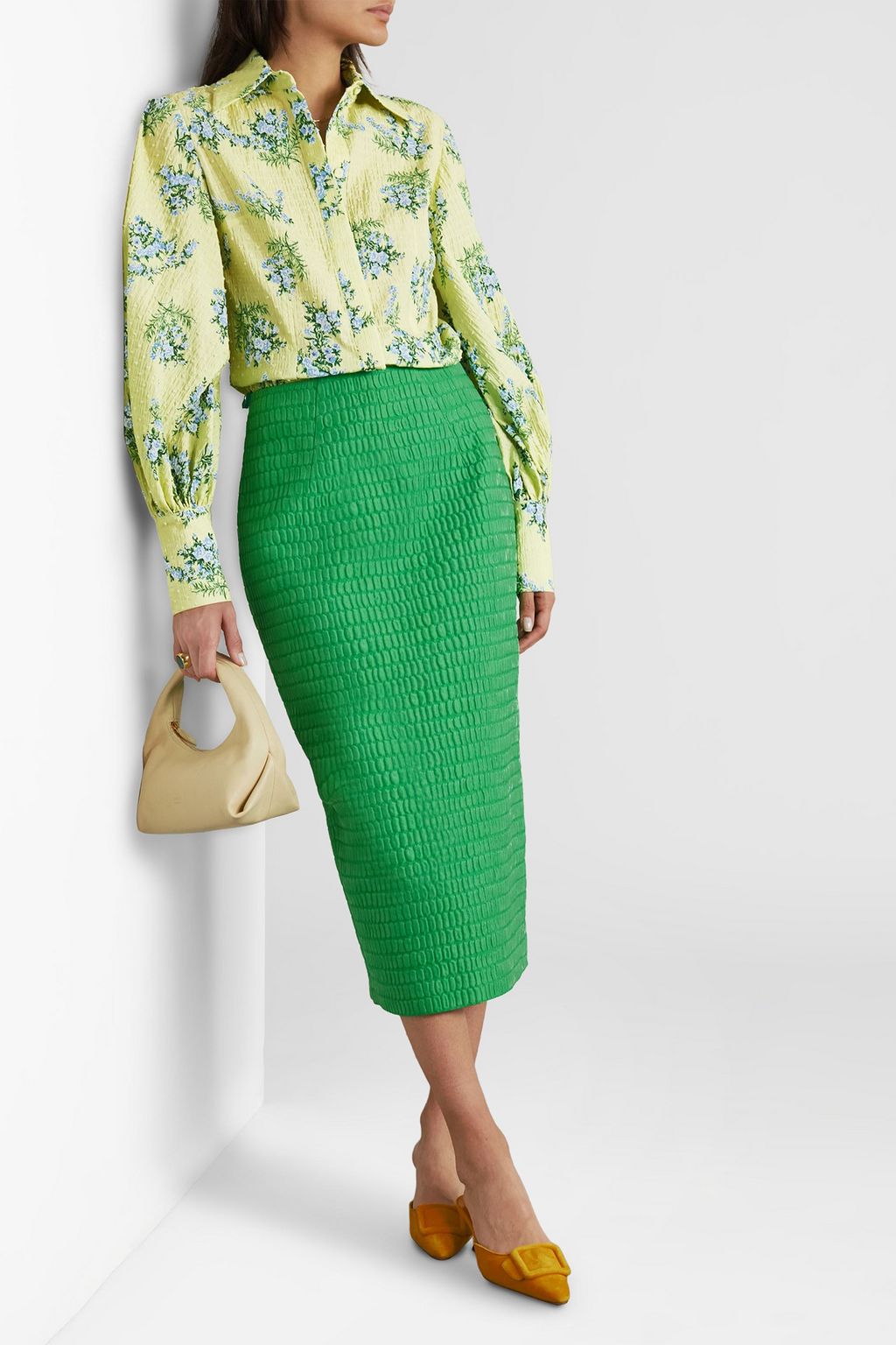 EMILIA WICKSTEAD Raven floral-print Swiss-dot cotton-blend seersucker blouse
