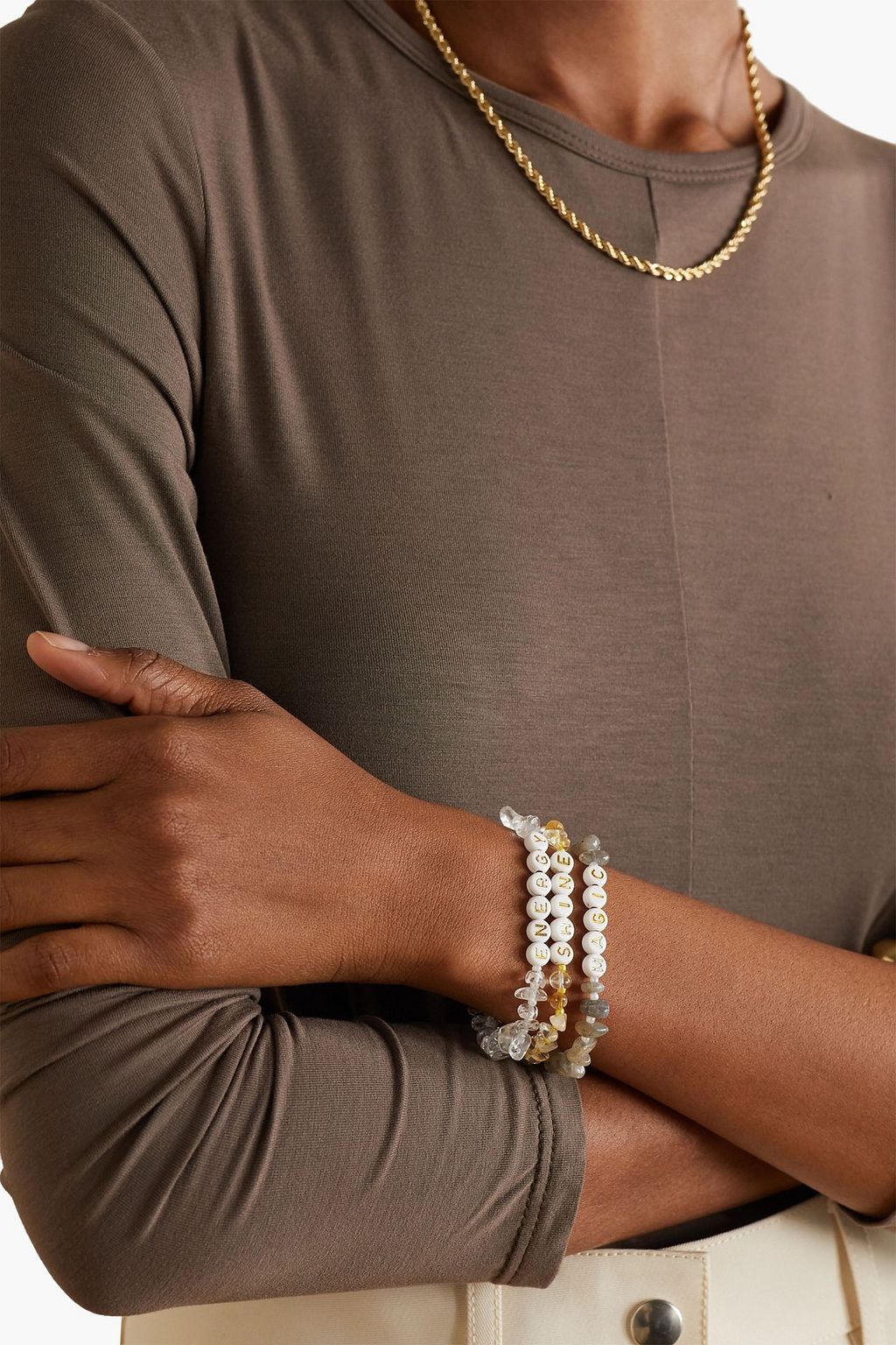 TBALANCE CRYSTALS Set of three multi-stone and enamel bracelets