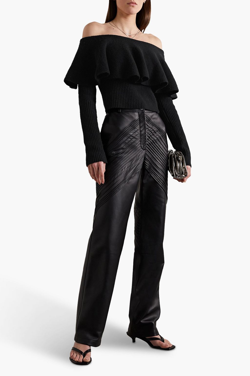 ALTUZARRA كنزة رياضية «هاسلا» من مزيج الكشمير وصوف مارينو مضلّع بتصميم مكشوف الكتفين