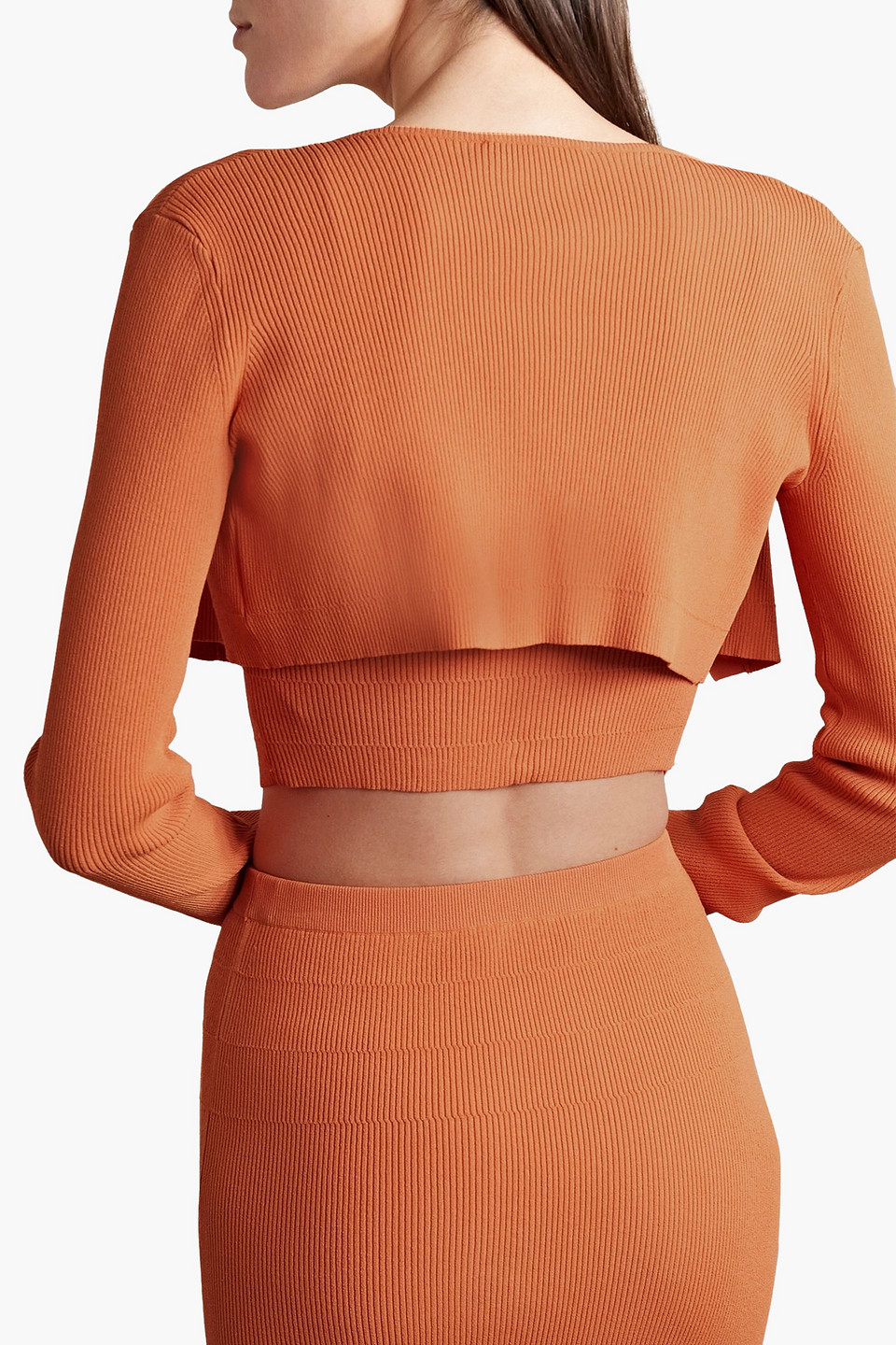 Shop Altuzarra Blazar Cropped Ribbed-knit Cardigan In Orange