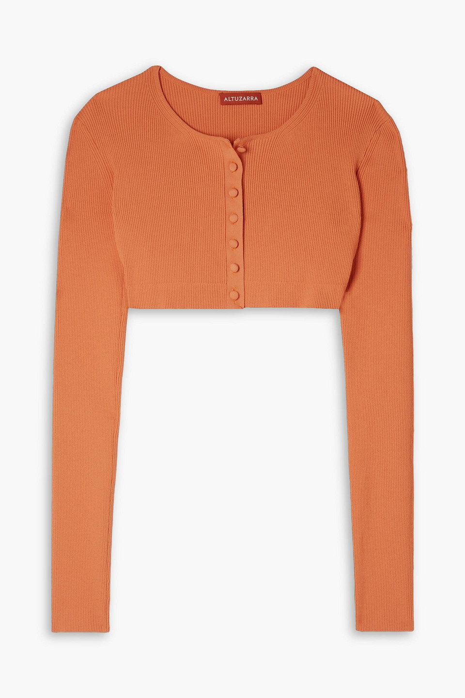 Shop Altuzarra Blazar Cropped Ribbed-knit Cardigan In Orange