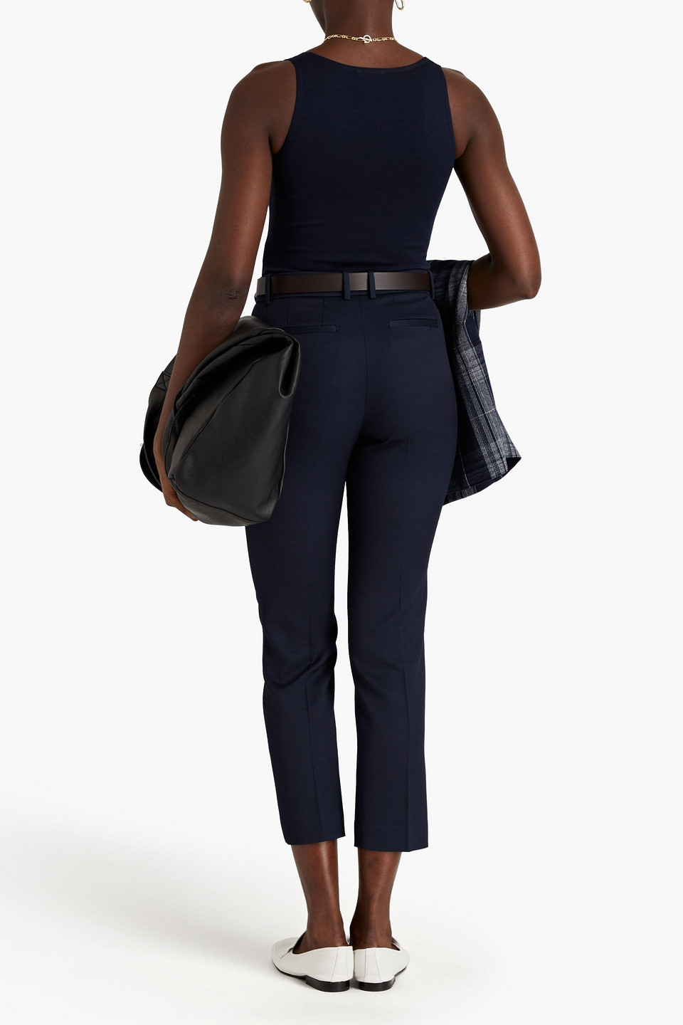 Shop Joseph Coleman Cropped Piqué Straight-leg Pants In Navy