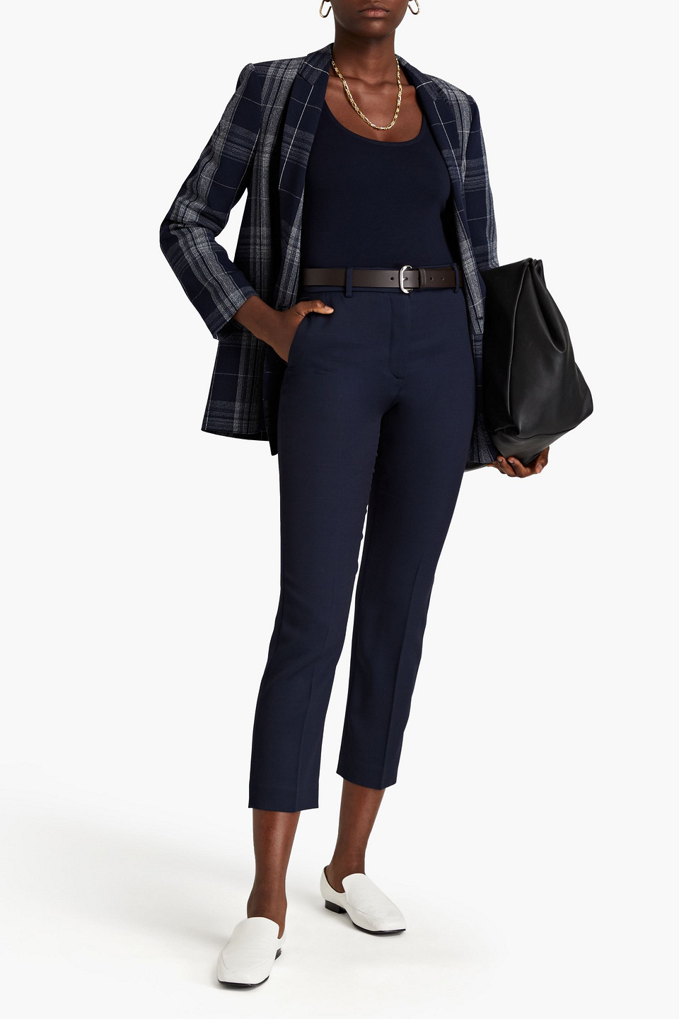 Shop Joseph Coleman Cropped Piqué Straight-leg Pants In Navy