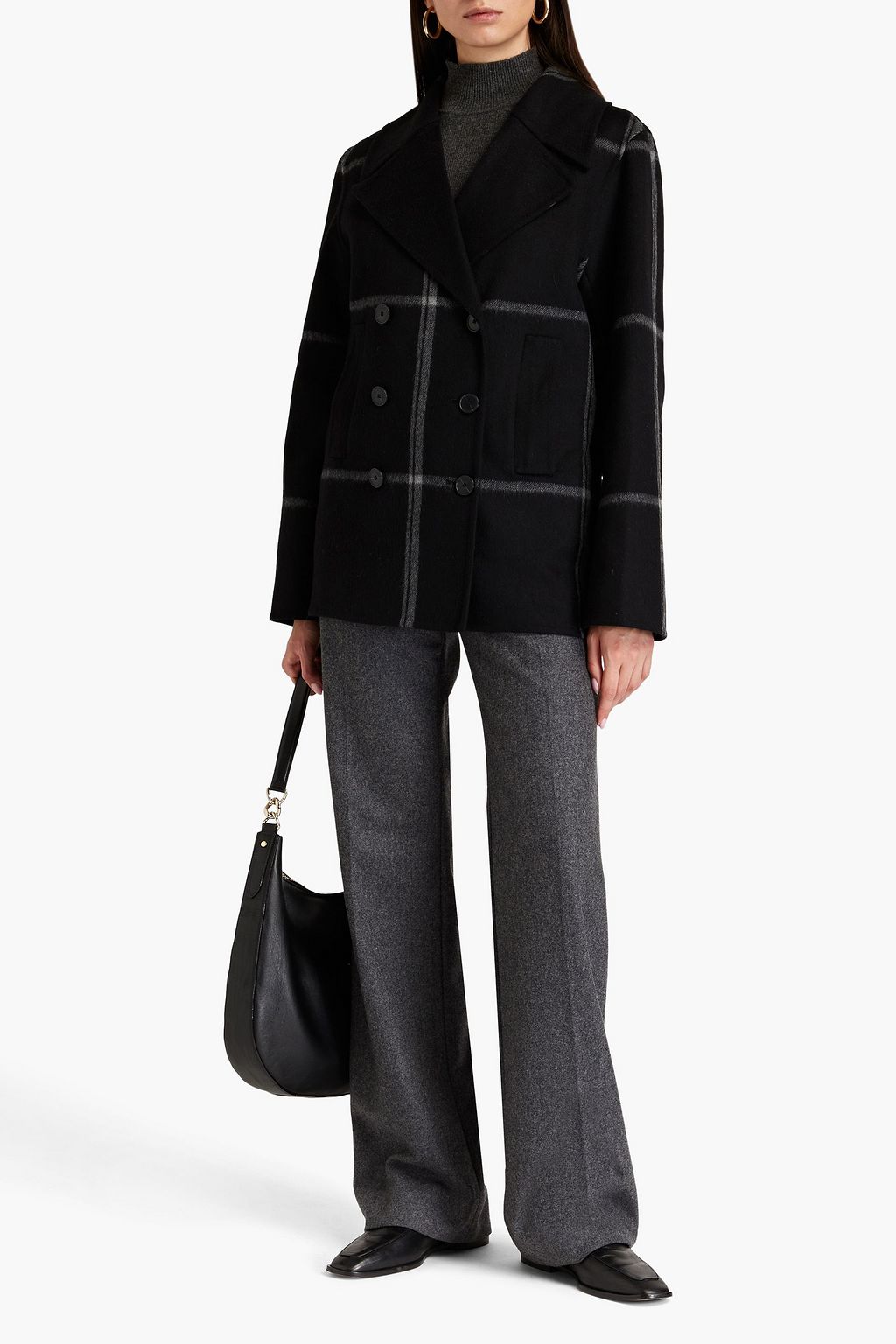 JOSEPH Portelet double-breasted checked wool-blend felt jacket
