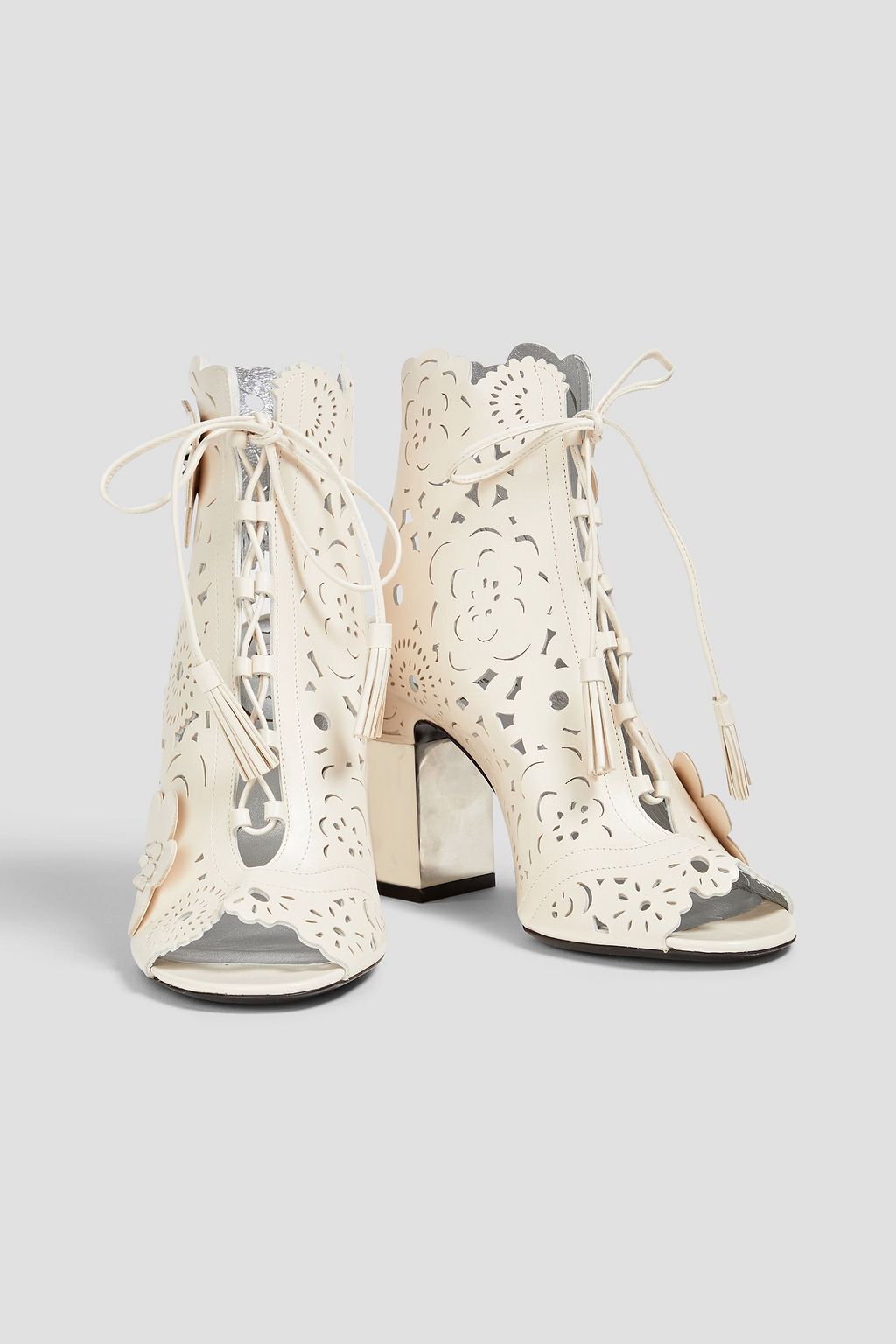 ROGER VIVIER بوت بطول الكاحل من جلد السويد المقصوص بالليزر