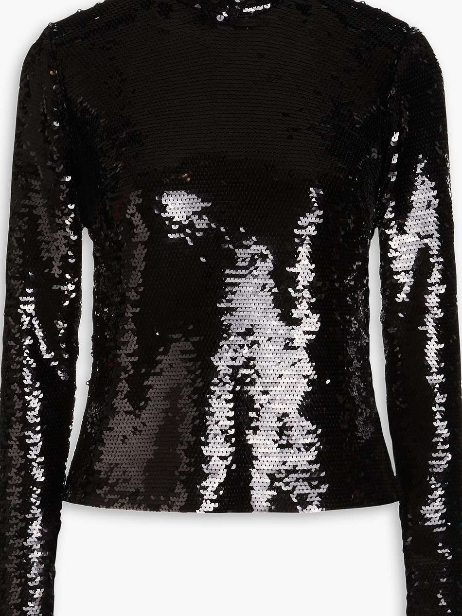 sequined cotton and modal-blend jersey turtleneck top
