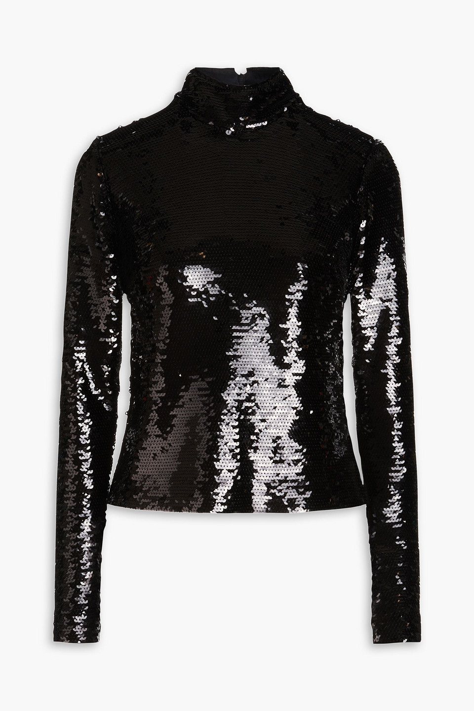 Frame Sequined Cotton And Modal-blend Jersey Turtleneck Top In Noir