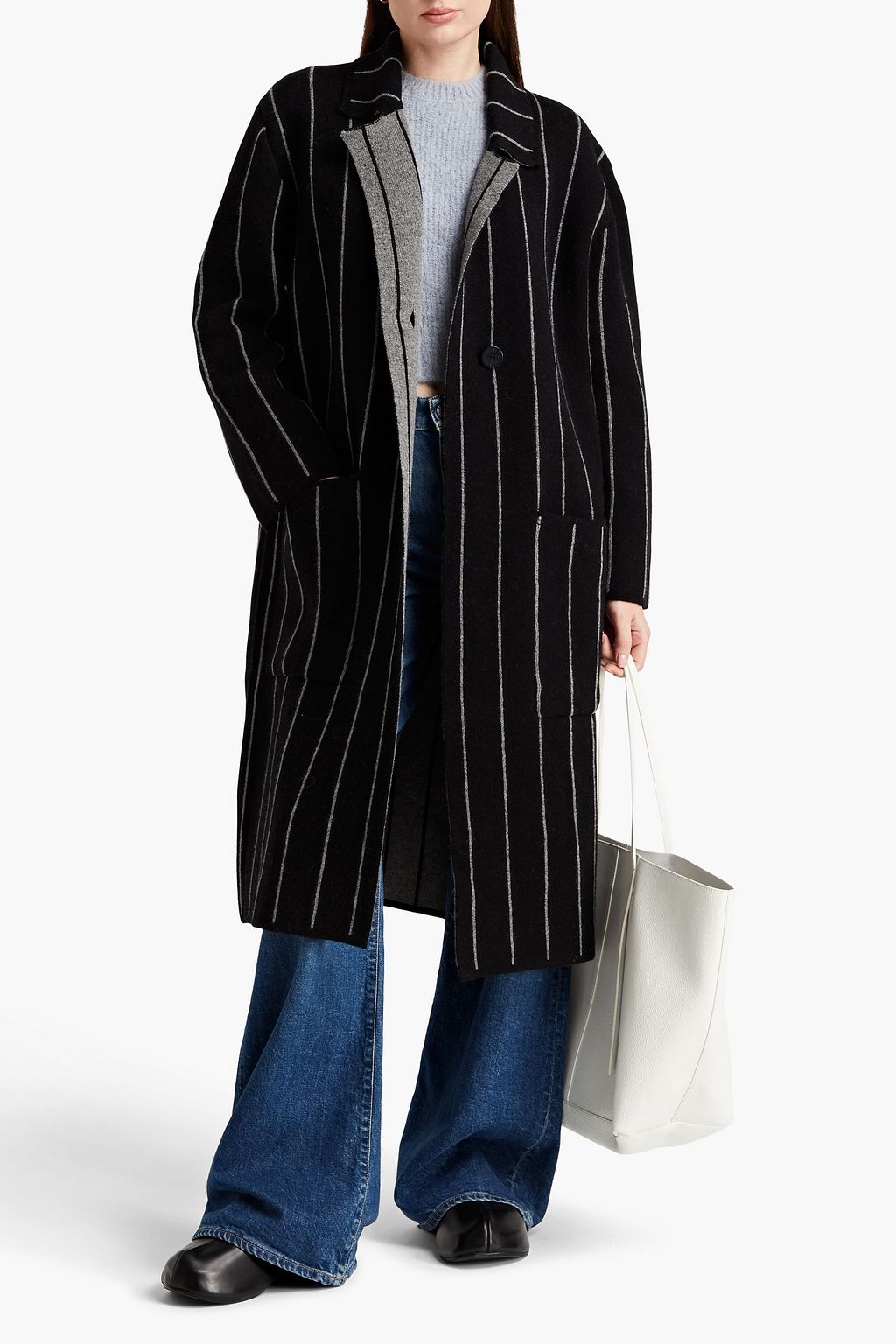JOSEPH Pinstriped jacquard-knit wool coat