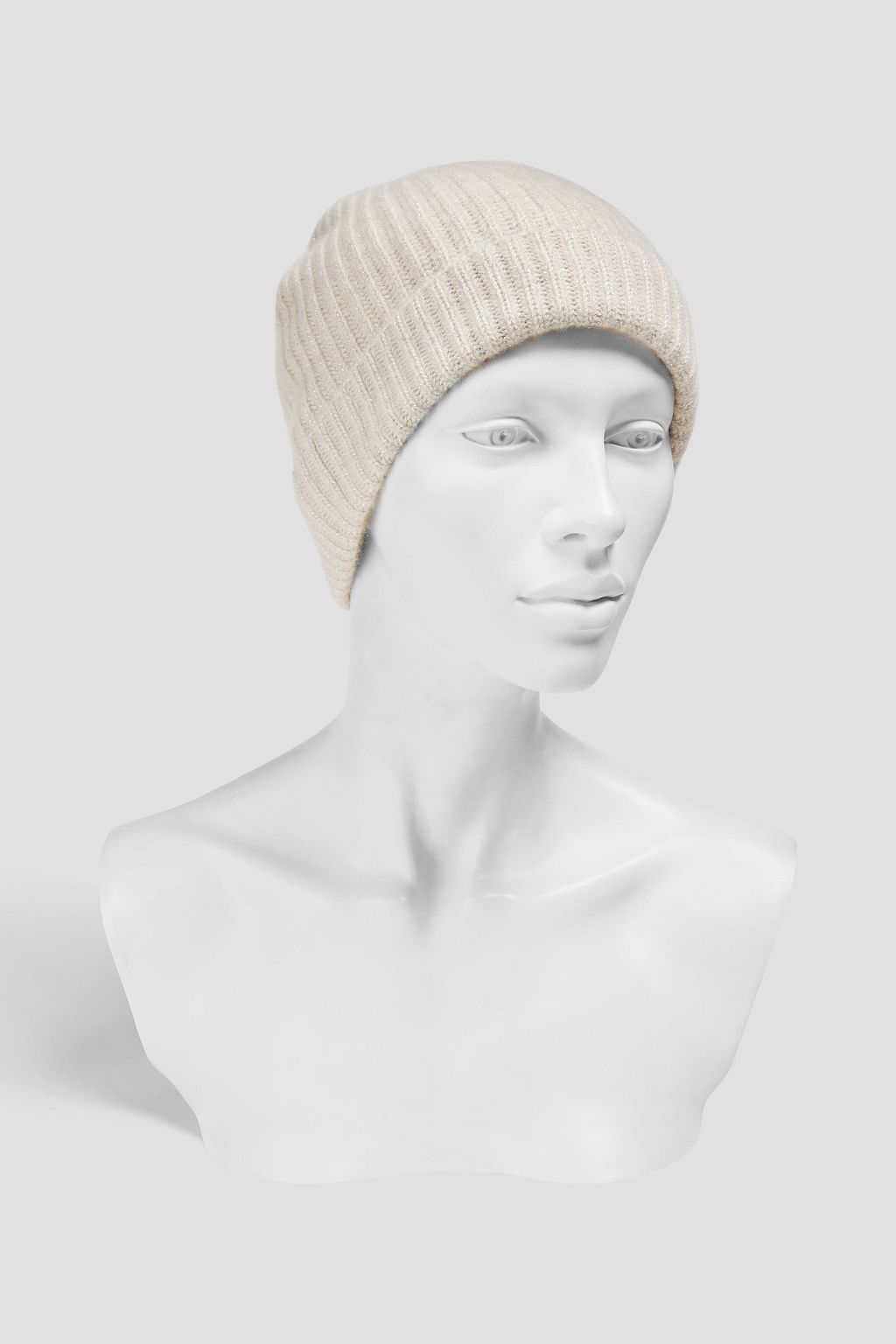 N.PEAL Metallic ribbed cashmere-blend beanie