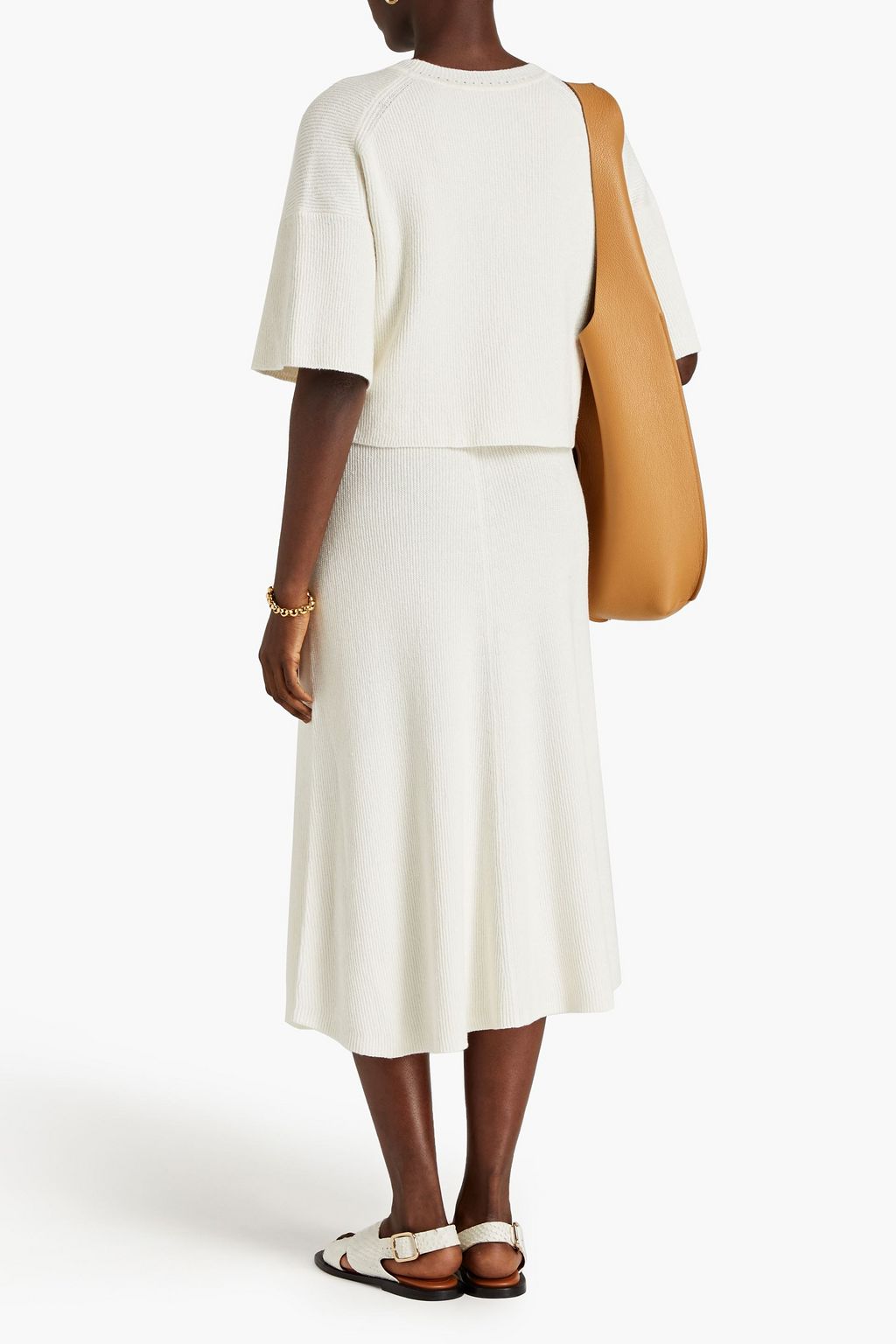 JOSEPH Stitch ribbed linen-blend midi skirt
