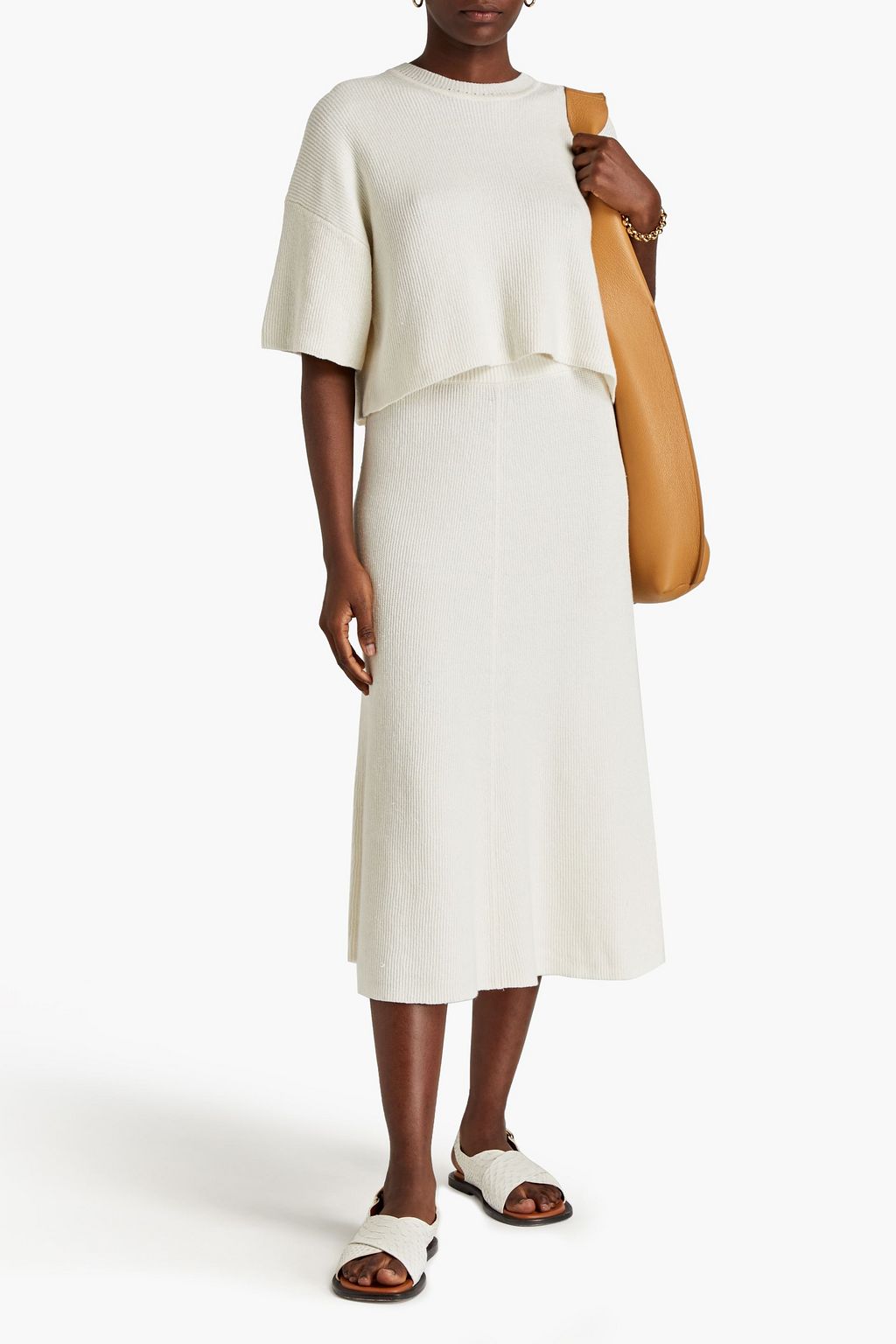 JOSEPH Stitch ribbed linen-blend midi skirt