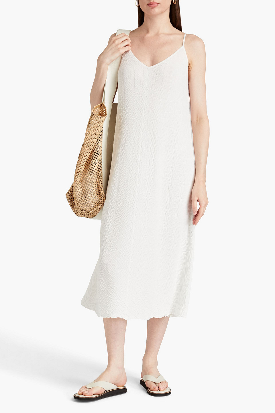 Joseph Ribbed Cotton Midi Slip Dress In Off-white